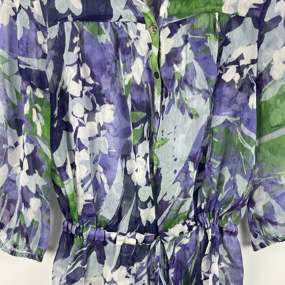 Alfani Top Blouse Size 4 Multicolor Floral See Through 3/4 Sleeve Polyester - Picture 3 of 9